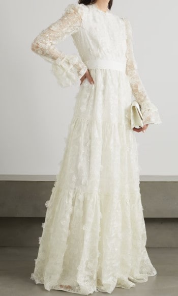 embroidered long sleeve winter wedding dress 