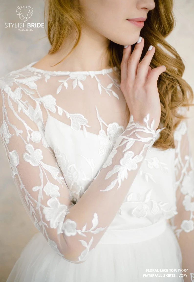 floral lace bridal top long sleeve