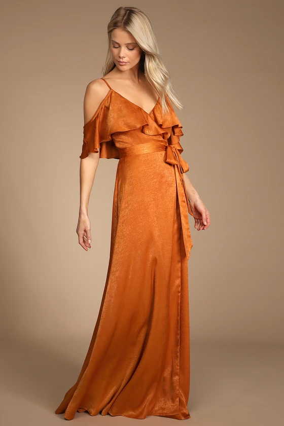 burnt orange maxi with water fall sleeves