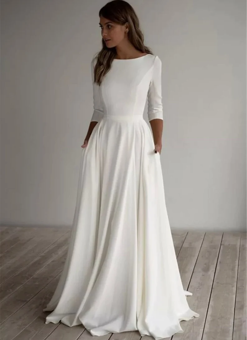 satin simple line wedding dress