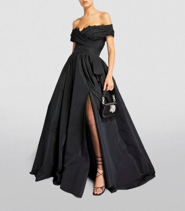 off the shoulder taffeta ballgown black dress  