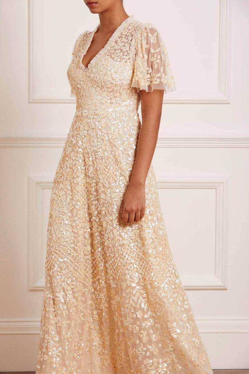 champagne sequin gold mother dress<br />
