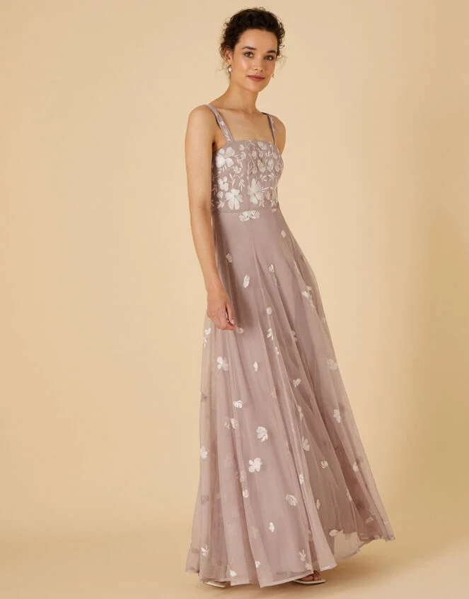 soft pik bridesmaid dress with floral embellished detail all over 