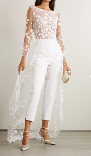 bridal jumpsuit with lace overlay 