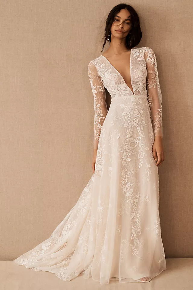 wedding dress made from soft embellished floral lace 