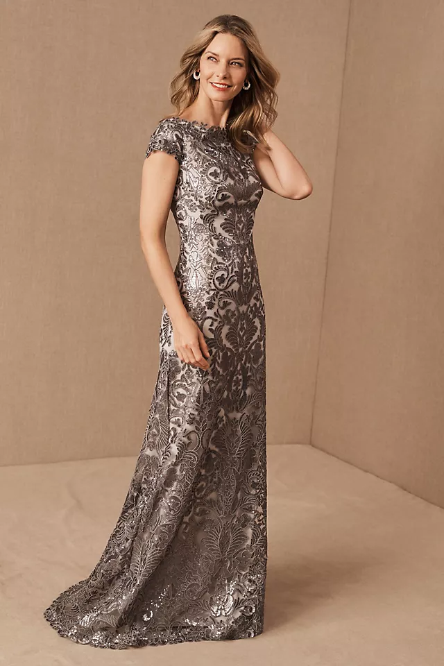 maxi sequin dress with damsack detailing