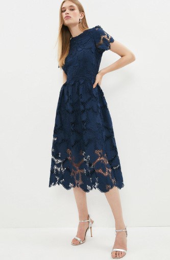 navy lace midi dress