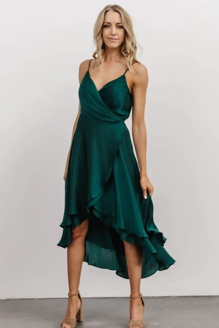 midi slip emerald green bridesmaid dress
