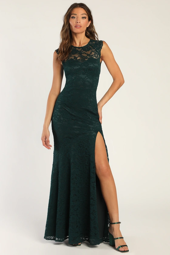 all lace high heck emerald bridesmaid dress