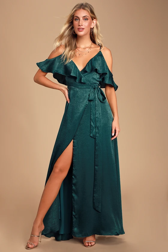 emerald dress with ruffled sleeve detail
