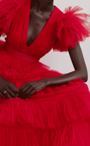 ruffled sleeved red wedding dress