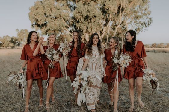 autumn coloured short bridesmaid dresses