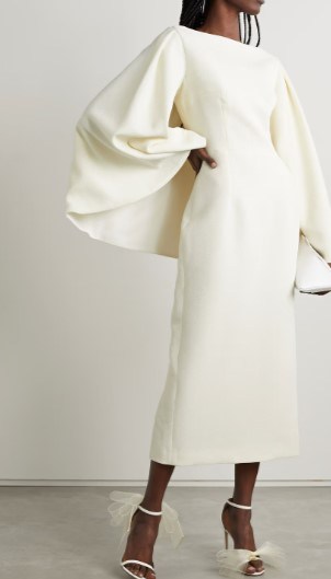 white midi dress with cape slevves