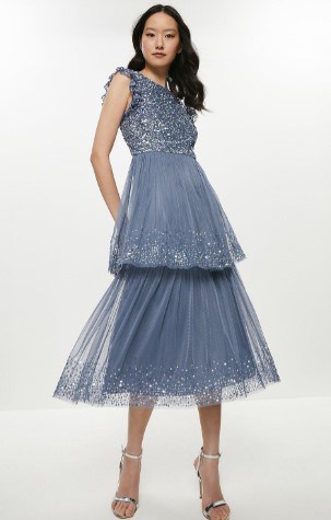 sequin tiered dust blue mother of the bride dress