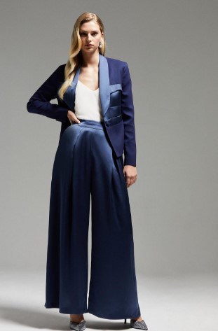 Navy trouser suit with white shirt
