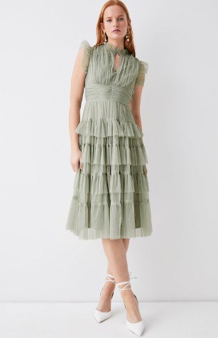 sage green ruffled dresses