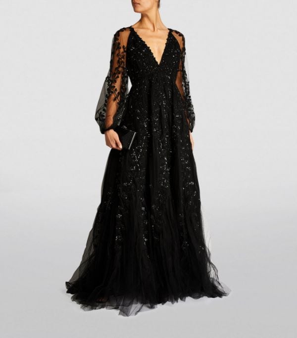 long sleeve sequin embellished black wedding dress
