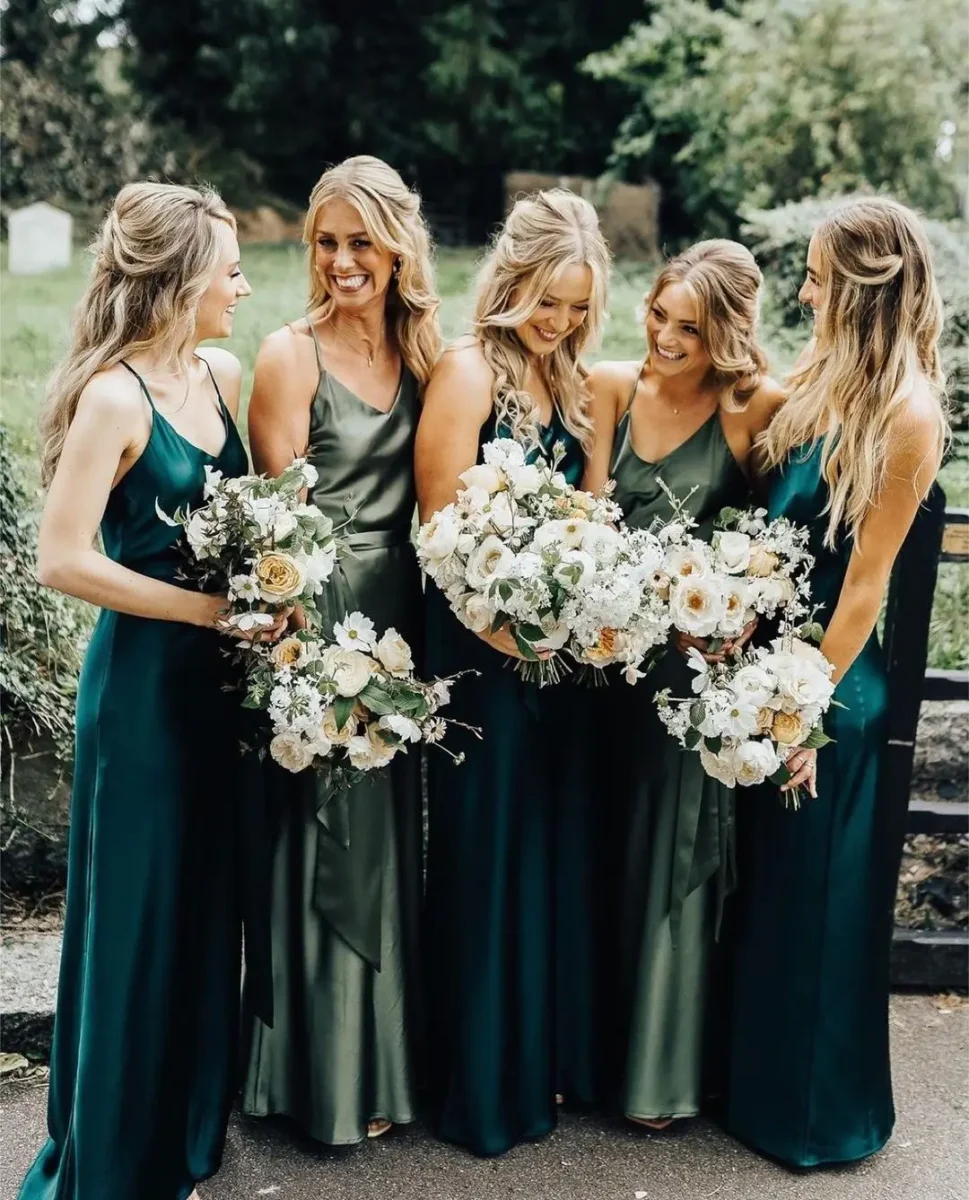 bridesmaids in mixed green bridesmaids