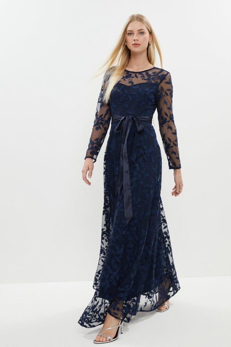 all lace long sleeve navy dress