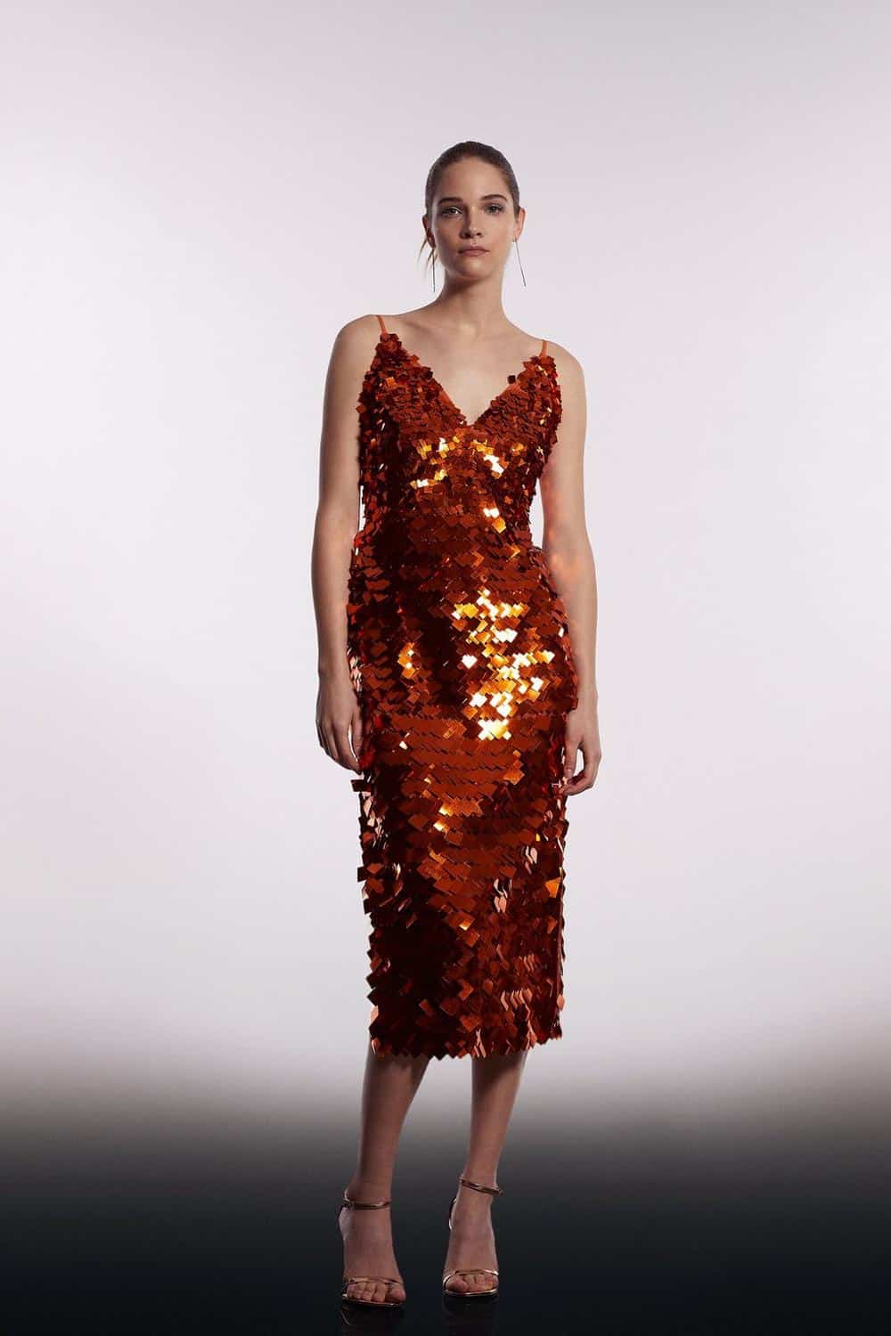 sequin dark copper knee length dress