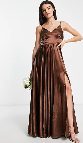 dark brown slip style bridesmaid dress