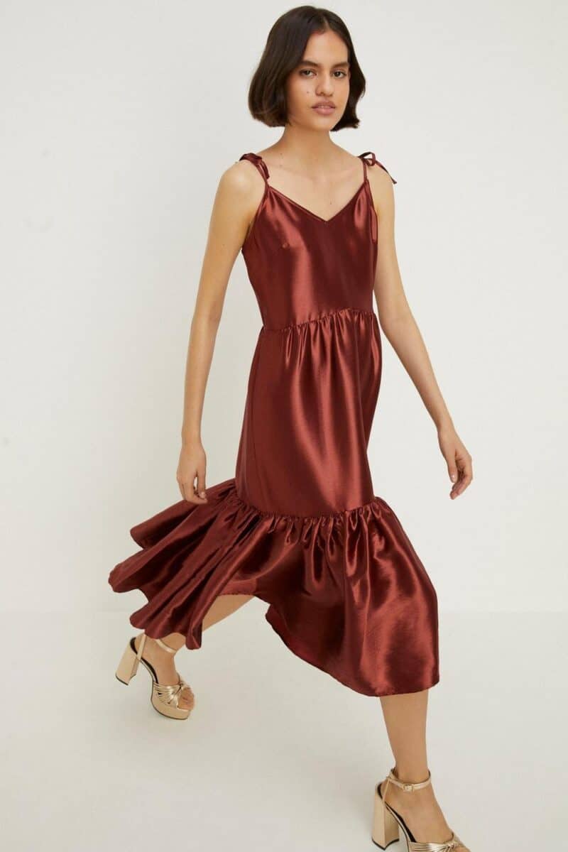 midi dark copper bridesmaid dress