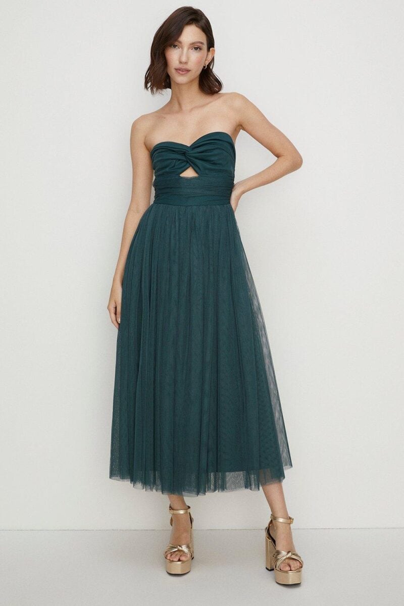 Strapless cut out detail midi forest dress