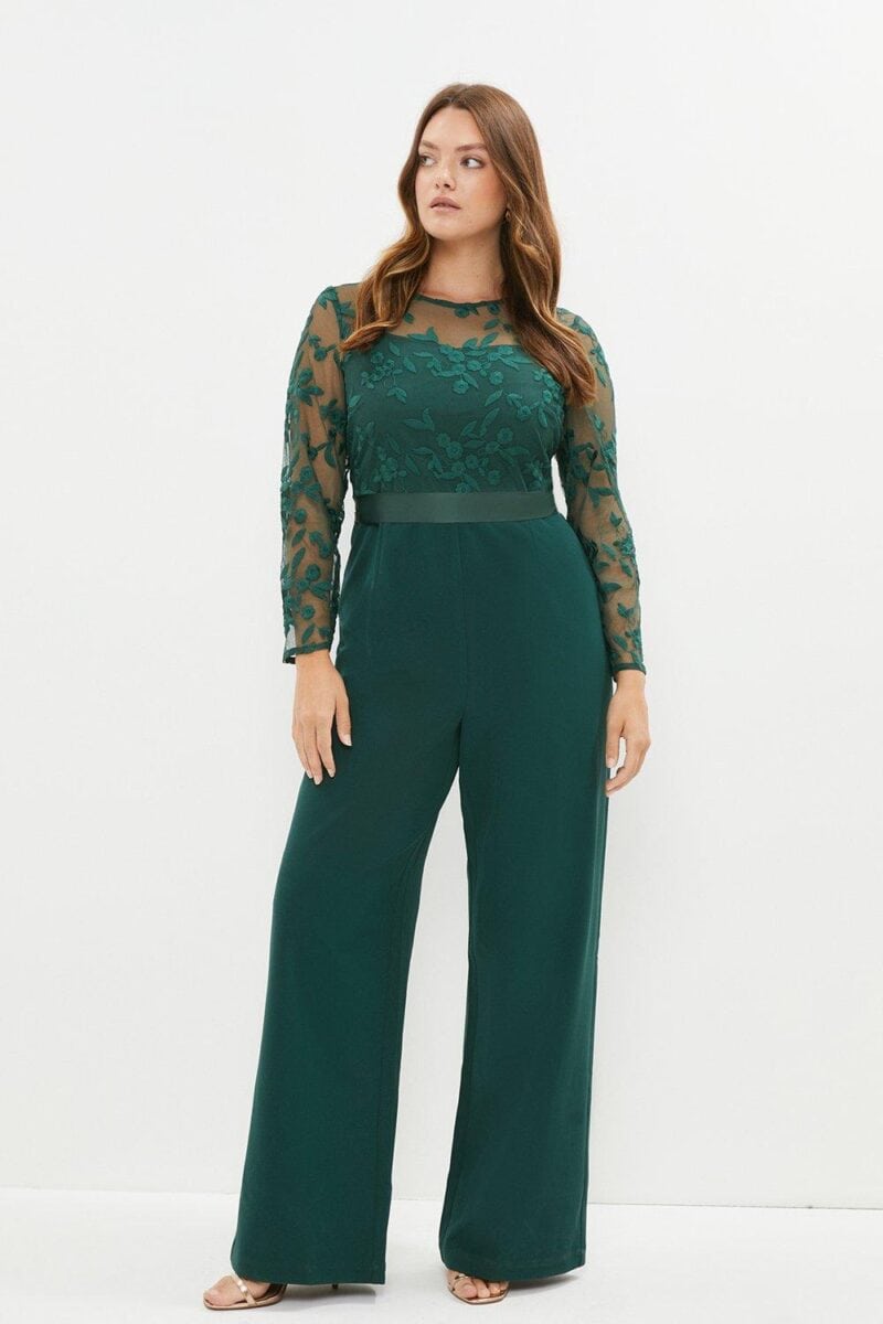 green lace top plus size jumpsuit