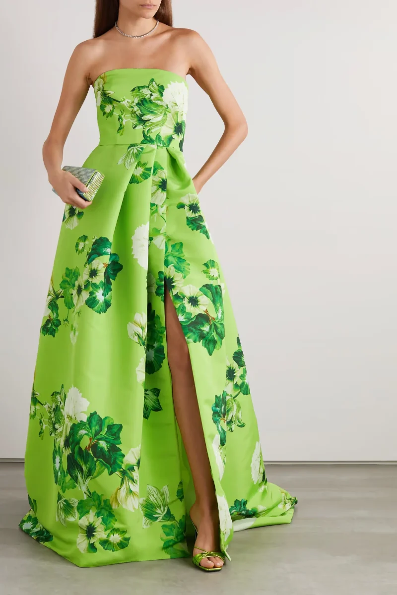 green floral dress with high split