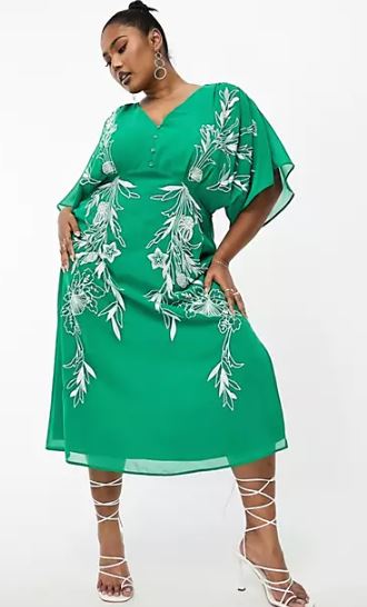 green midi dress with silver embellishment
