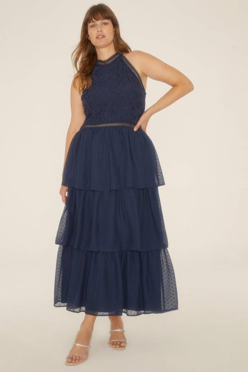 halter neck ruffled skirt midi plus size dress