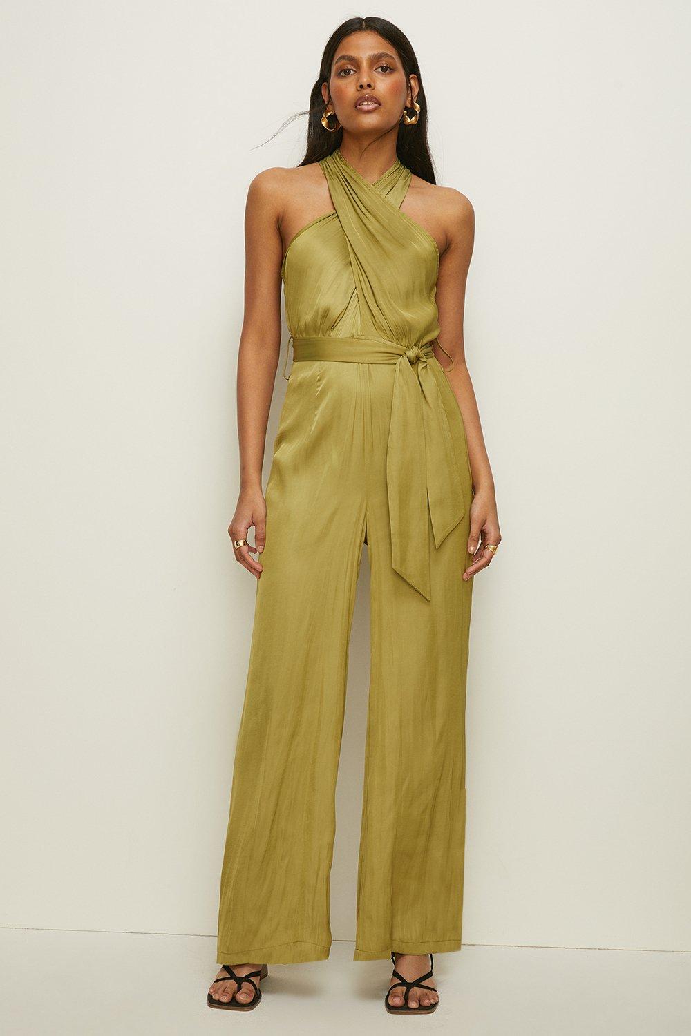 halter neck olive green jumpsuit