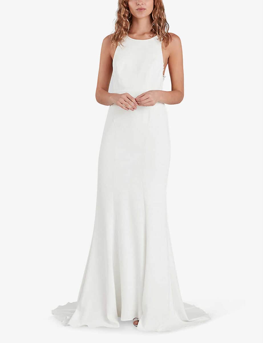 high neckline minimal slip wedding dress
