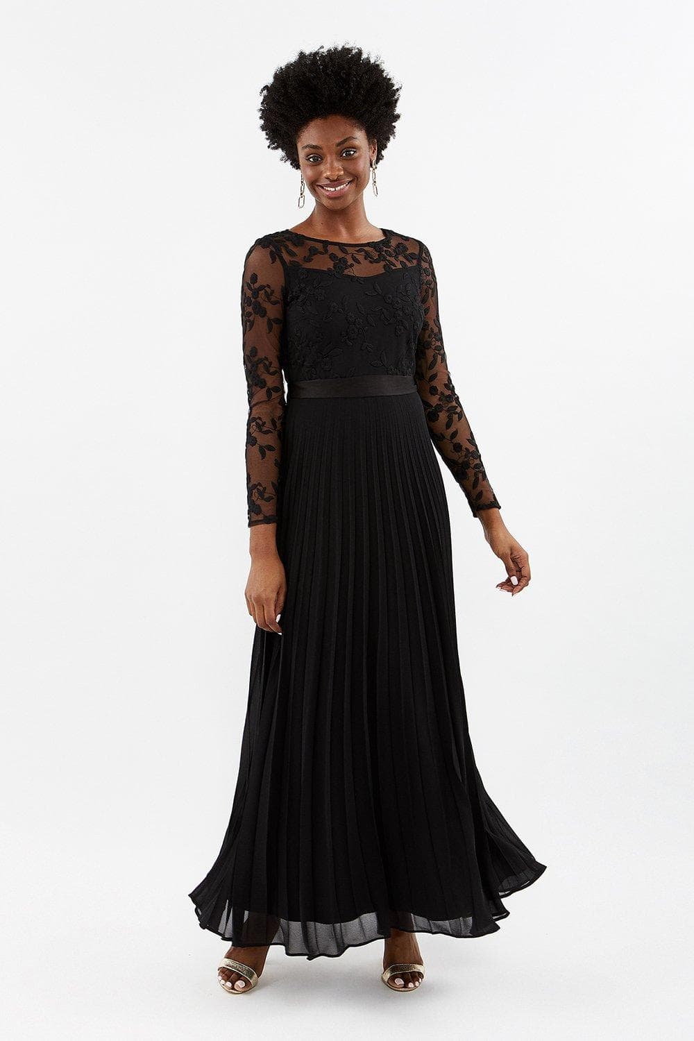 lace top and pleated skirt black bridesmaid