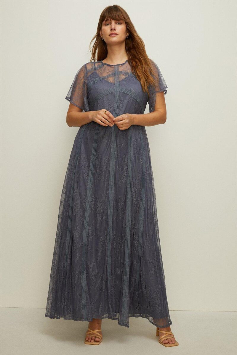 lace overlay maxi blue bridesmaid dress