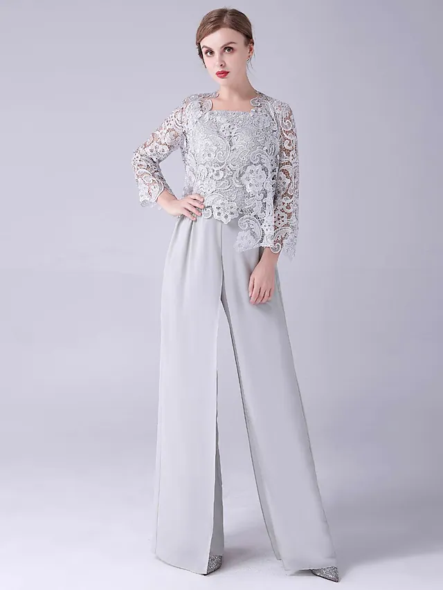 lace top and chiffon pant two piece