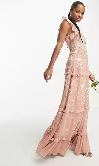 maxi light pink embellished bridesmaid dress