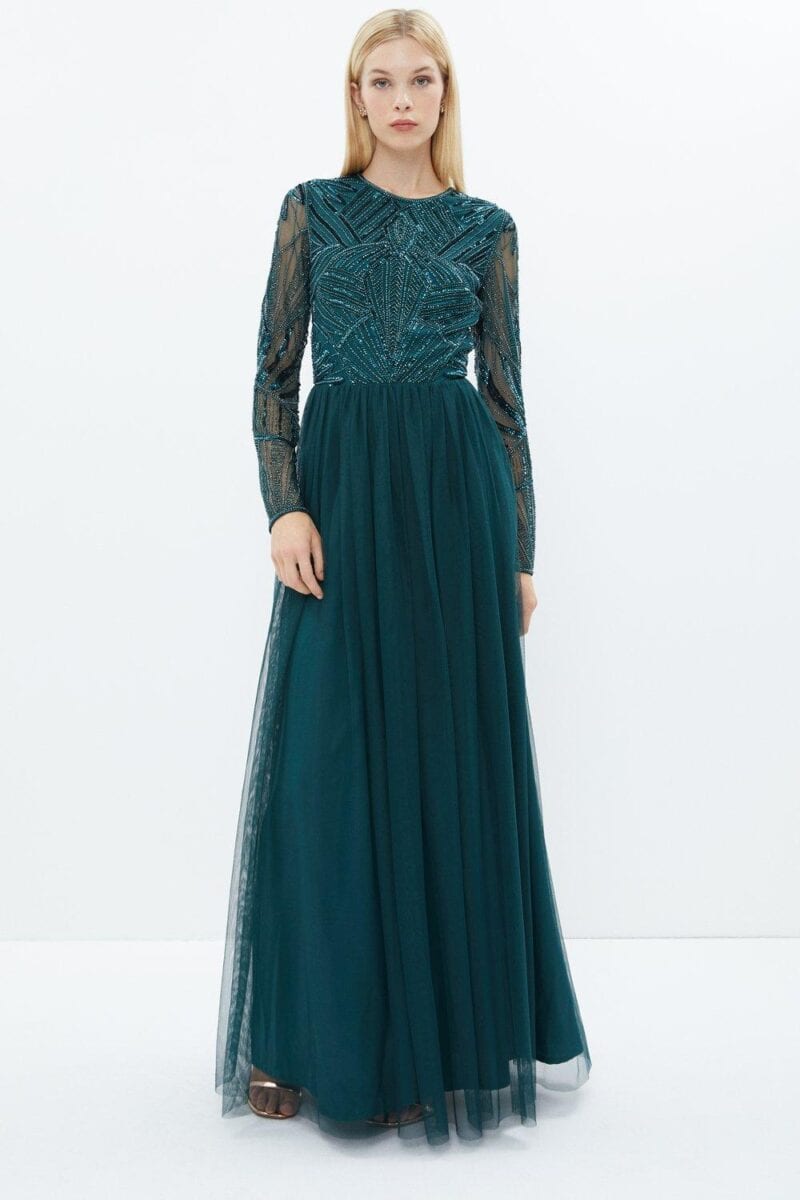 forest long sleeve embroidered top and floaty skirt maxi dress