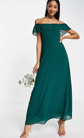 off the shoulder chiffon maxi forest dress