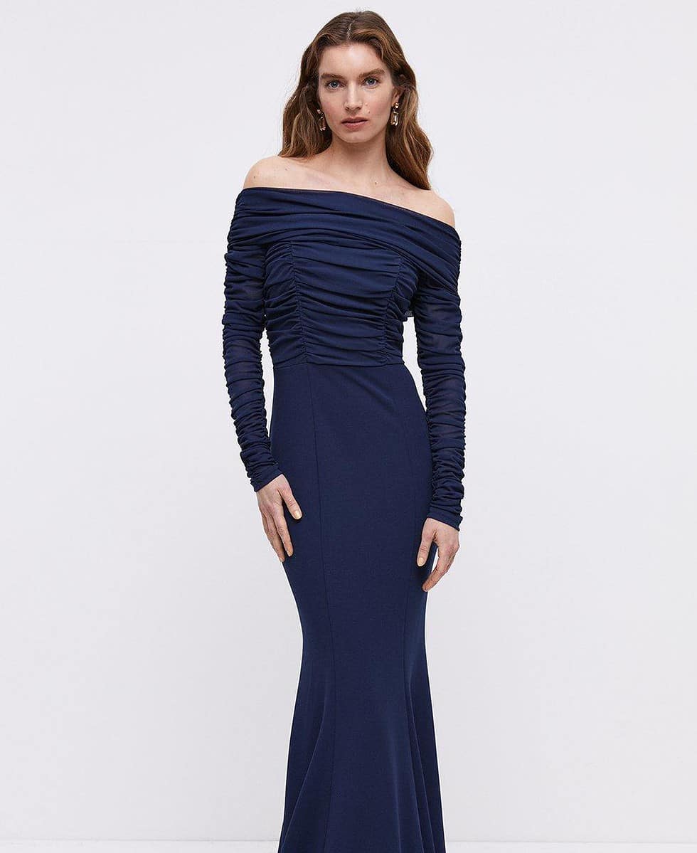 One Shoulder Long Sleeve Bridesmaid Dress