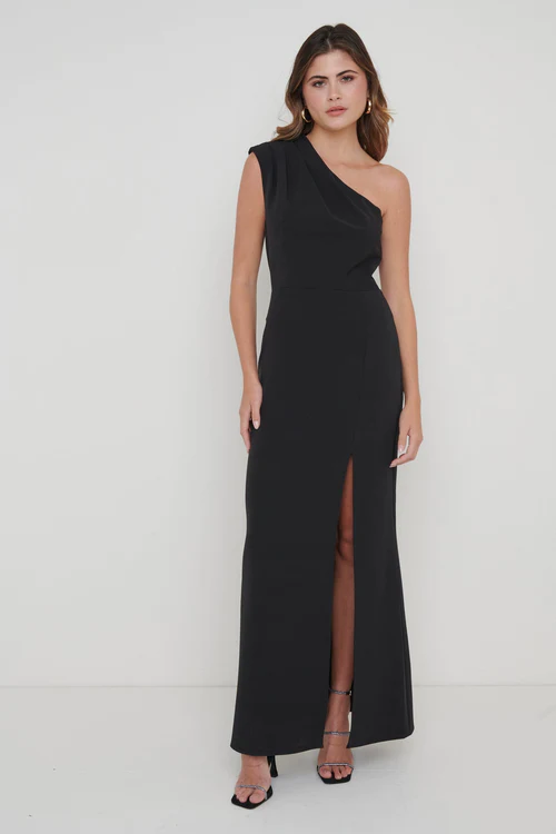 one shoulder black bridesmaid dress