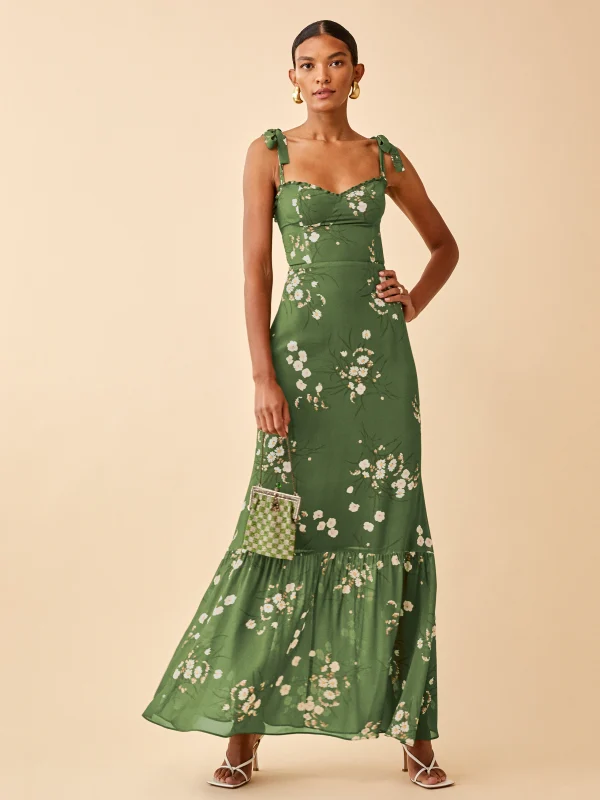 olive floral patterned dress 
