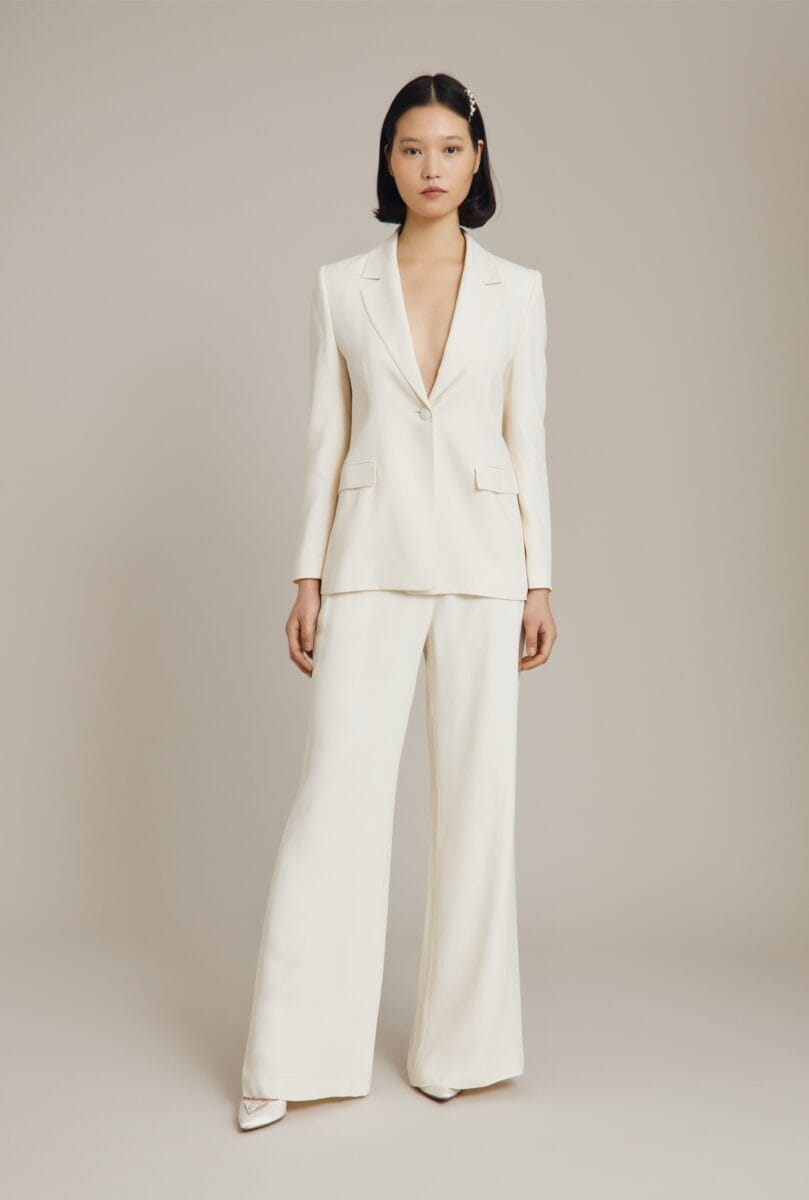 flared pant bridal suit with jacket with pockets