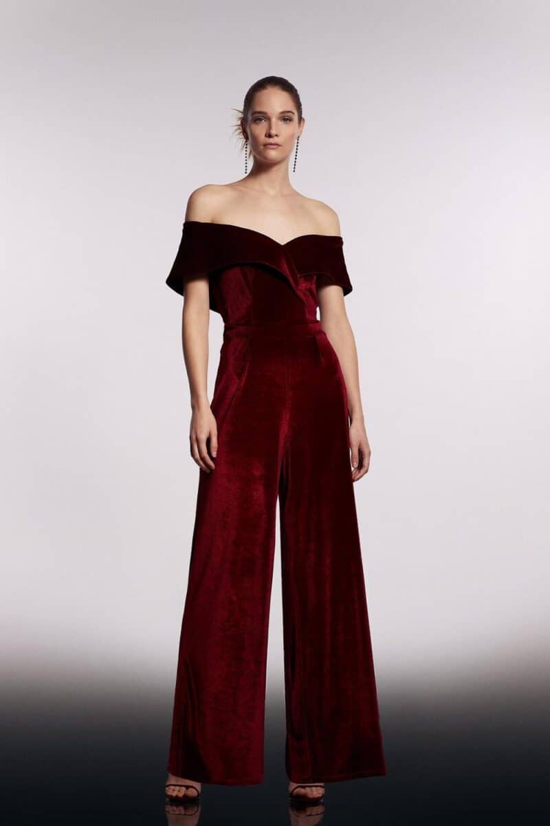 red bardot sleeve jumpsuit