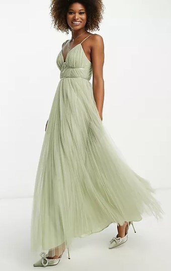 sage green thin strap maxi dress