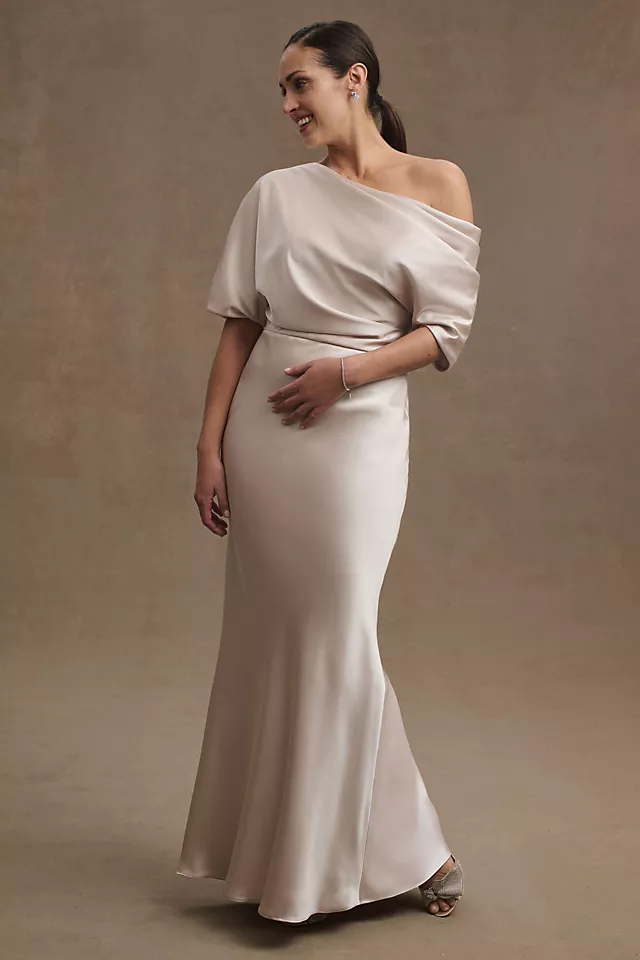 Satin one shoulder champagne colored dress 