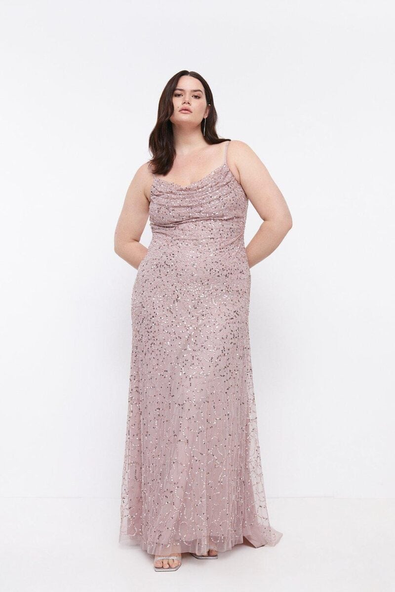 sequin light pink maxi dress