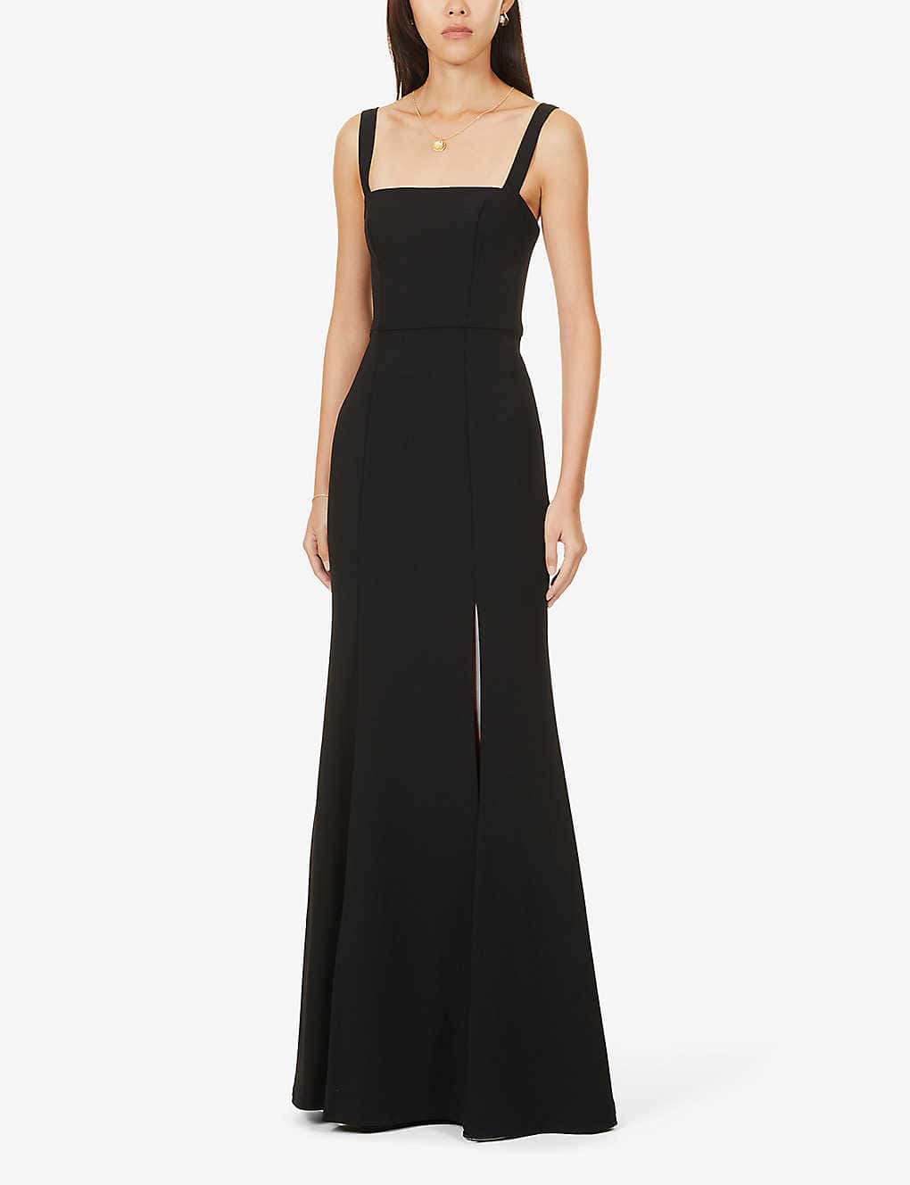 simple a line thin strap black dress
