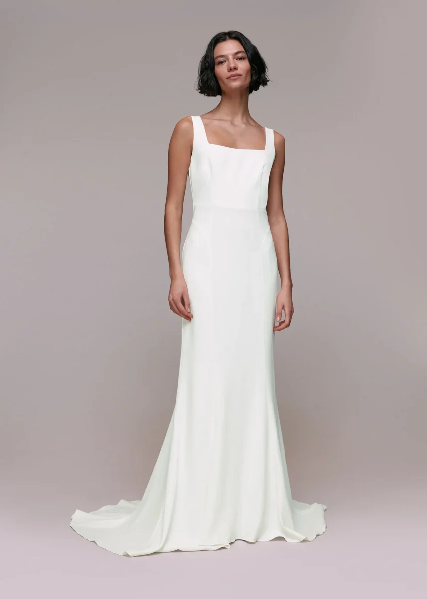 simple a line white wedding dress