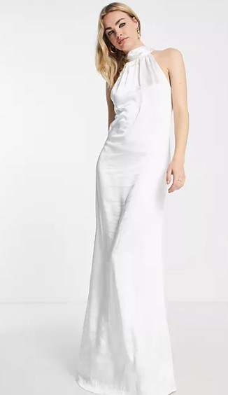 halter neck simple satin wedding dress